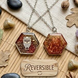 Reversible Owl Hexagon Resin Pendant